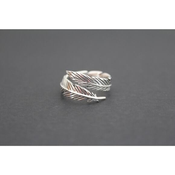 Sterling Silver Adjustable Feather Ring, Sterling Silver Feather Ring - Picture 4 of 6